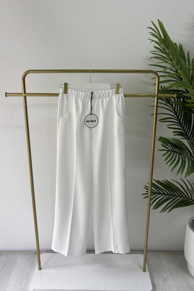 Noşhe Bol Paça Pantolon Beyaz