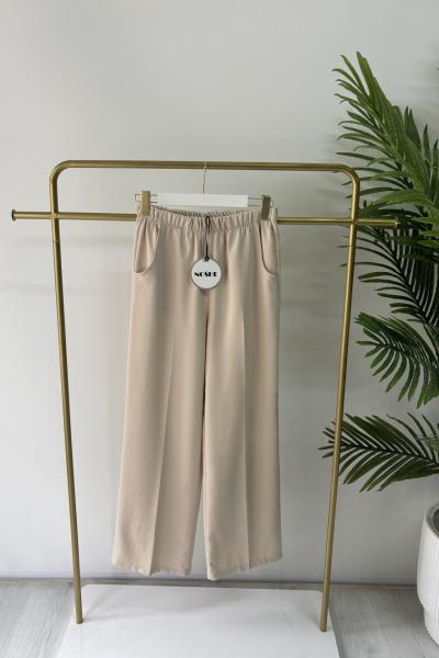Noşhe Bol Paça Pantolon Krem