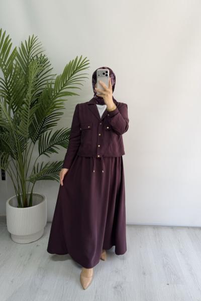 Noşhe Etekli Takım Mürdüm