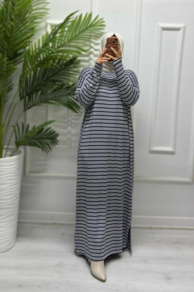 Pamuk Penye Elbise Açık Gri