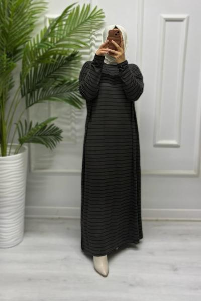 Pamuklu Penye Elbise Koyu Yeşil