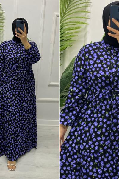 Hanımeli Viskon Elbise Mor