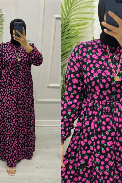 Hanımeli Viskon Elbise Pembe