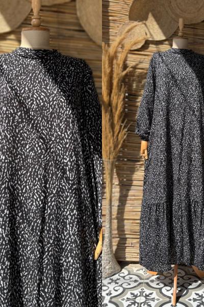 Pamuklu Viskon Elbise Gri Siyah