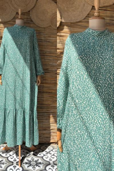 Pamuklu Viskon Elbise Su Yeşili