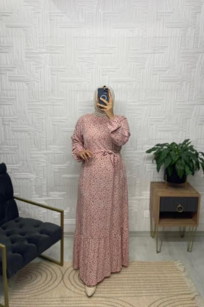 Papatya Desen Tesettür Elbise  Pembe