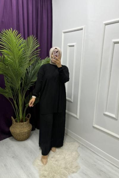 Pliseli Takım Siyah