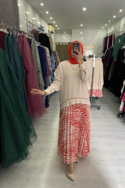 Puane Ayrobin Krep Takım Ekru Turuncu