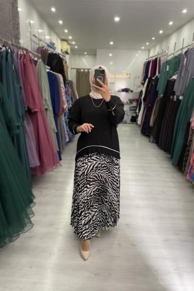 Puane Ayrobin Krep Takım Siyah Beyaz