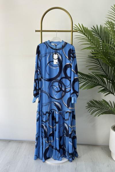 Puane Şifon Elbise Mavi