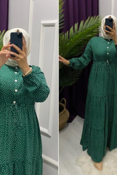 Puantiye Elbise Yeşil