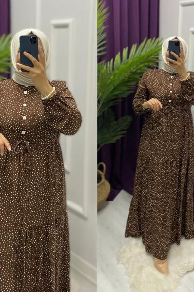 Puantiye Elbise Kahverengi