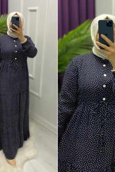 Puantiye Elbise Lacivert