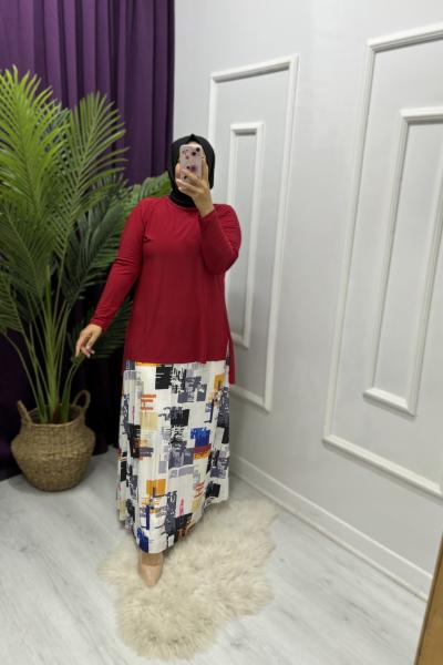 Renkli Etekli Takım Bordo