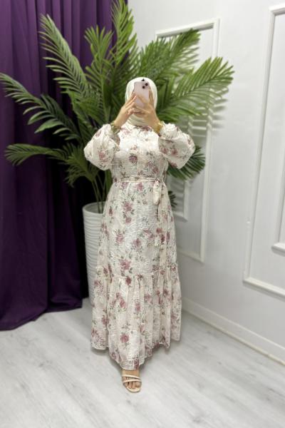 Rose Şifon Elbise Beyaz