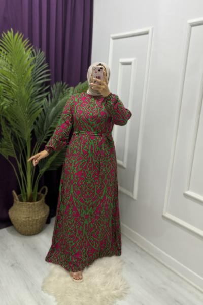 Şal Desen Elbise Yeşil