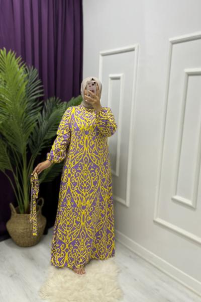 Şal Desen Elbise Sarı