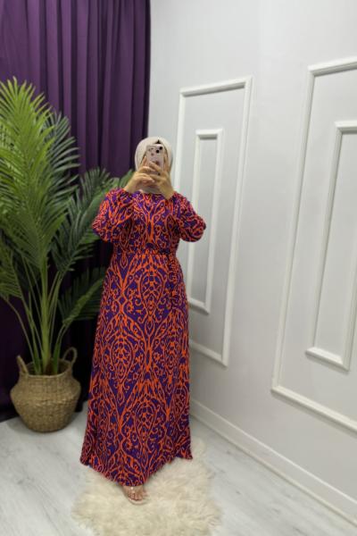 Şal Desen Elbise Vişne