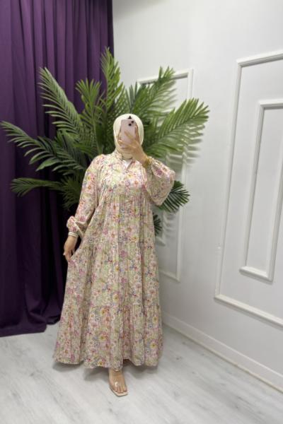 Şal Desen Salaş Elbise İndigo Mavi