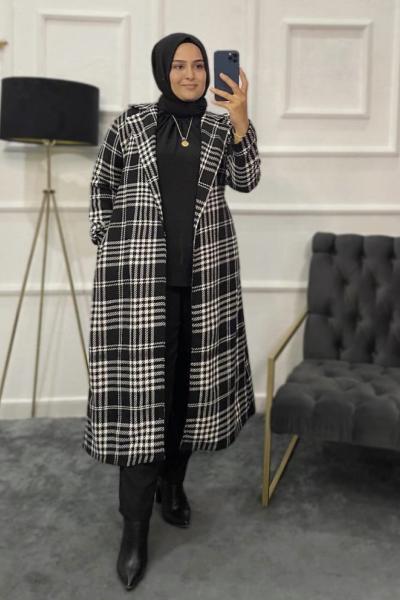 Şanel Tesettür Kaban Siyah Taş