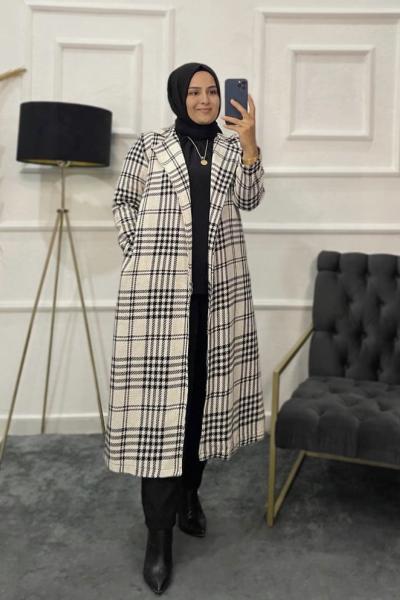 Şanel Tesettür Kaban Beyaz