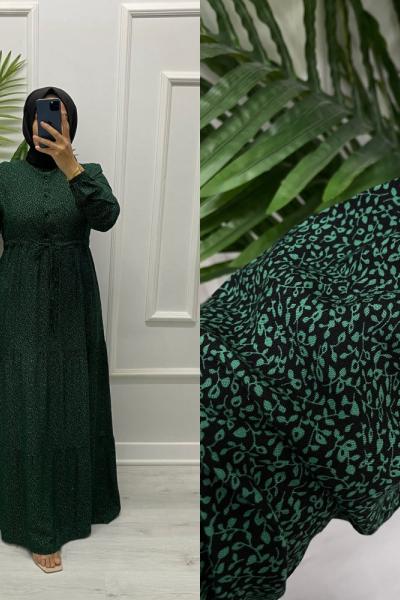 Sarmaşık Tesettür Elbise Koyu Yeşil