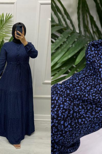 Sarmaşık Tesettür Elbise Mavi