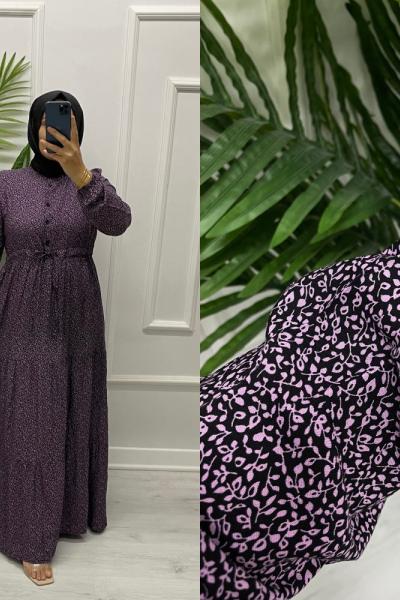 Sarmaşık Tesettür Elbise Mor