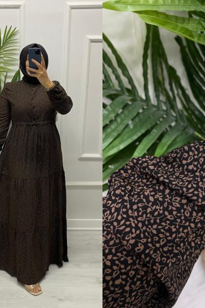 Sarmaşık Tesettür Elbise Acı Kahve