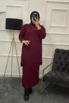 Sedef Tesettür Etekli Triko Takım Bordo