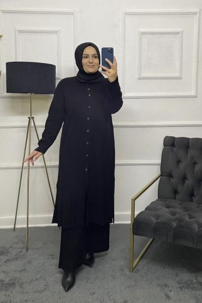 Sedef Tesettür Triko Takım Siyah