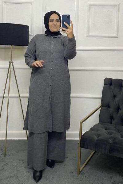Sedef Tesettür Triko Takım Gri