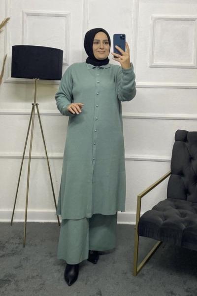 Sedef Tesettür Tunik Takım Su Yeşili
