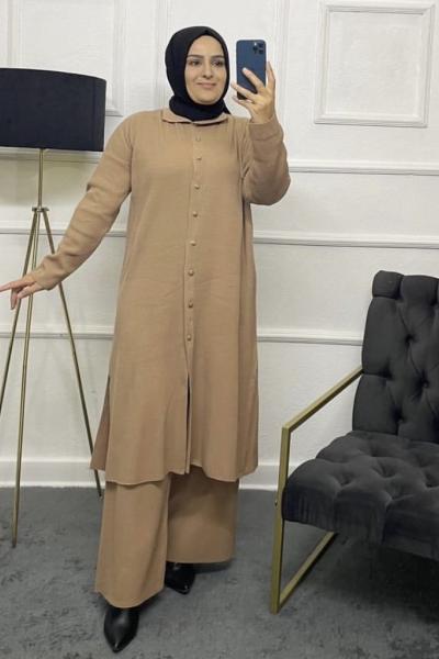 Sedef Tesettür Triko Takım Sütlü Kahve