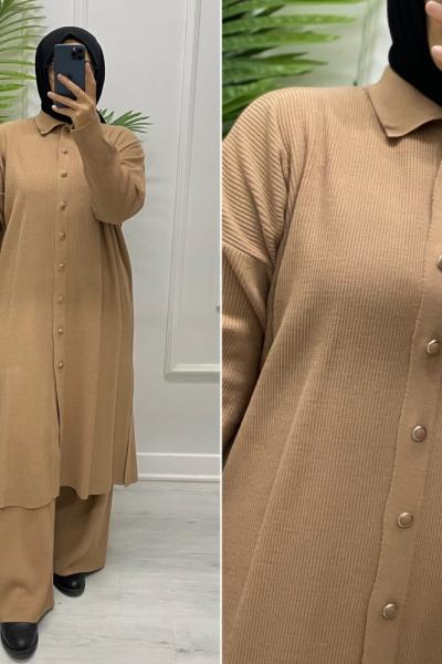 Selanik Örgü Uzun Takım Sütlü Kahve