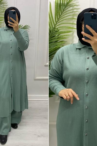 Selanik Örgüsü Uzun Takım Su Yeşili