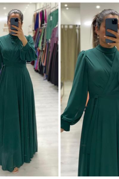 Şifon Tesettür Abiye Zümrüt