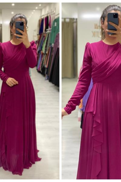 Şifon Tesettür Abiye Fuşya