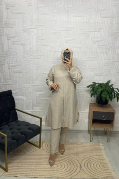 Şival Tesettür Tunik Takım Krem