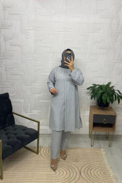 Şival Tesettür Tunik Takım Gri
