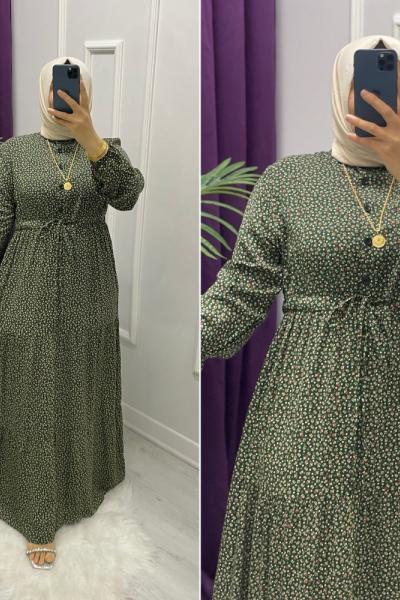 Sude Viskon Elbise Koyu Yeşil