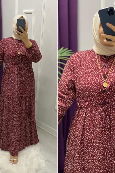 Sude Viskon Elbise Bordo