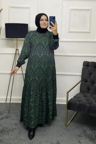 Sultan Su Tesettür Elbise Yeşil