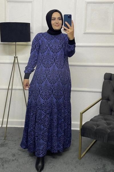 Sultan Su Tesettür Elbise  Saks Mavisi