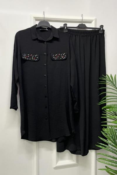 Taşlı Takım Siyah