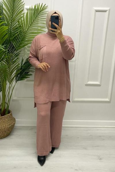 Tesettür Triko Takım Açık Pembe