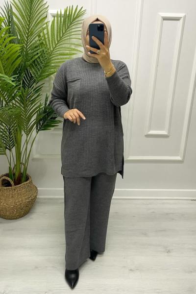 Tesettür Triko Takım Gri