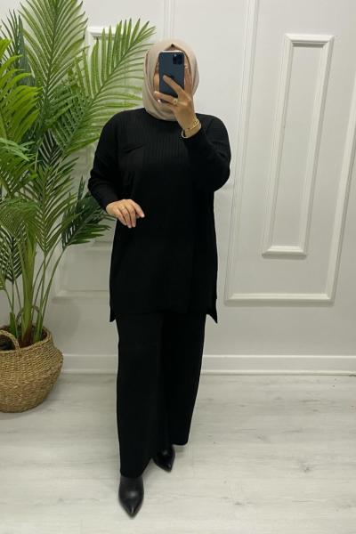 Tesettür Triko Takım Siyah