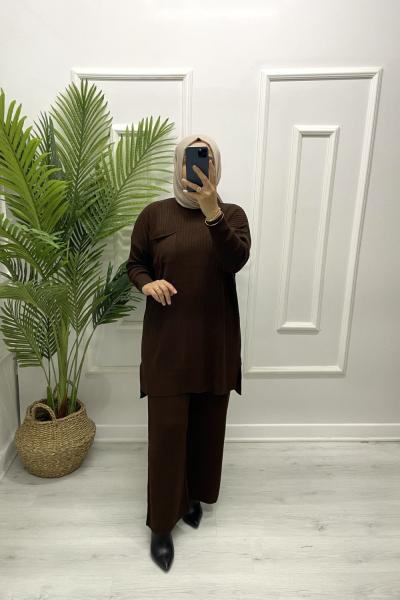 Tesettür Triko Tunik Acı Kahve