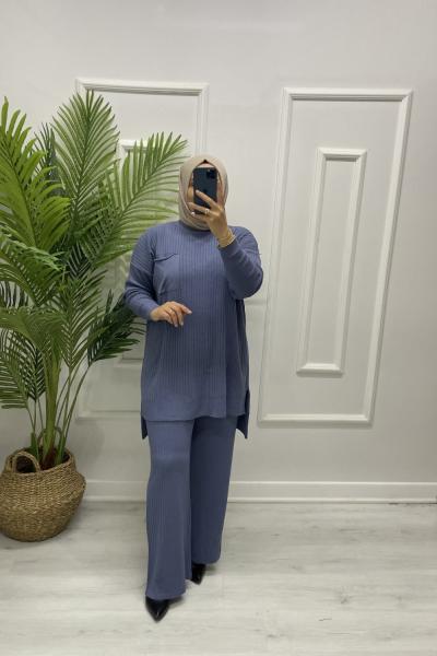 Tesettür Triko Takım Gök Mavi